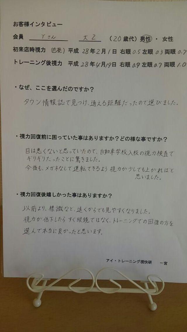 Ｙさん　大学２年生　２０歳代　男性　江南市