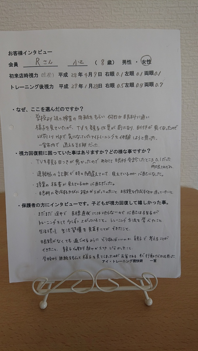 Rさん　小学２年生　８歳　女性　一宮市